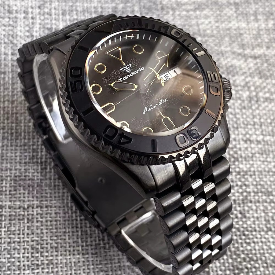 tandorio Armbanduhr Automatik, Taucheruhr, 41 mm, Kautschukband, Schwarz, Herren - Bild 3
