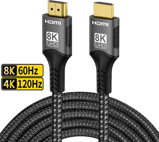 Nephy Ultra High Speed HDMI 2.1 Kabel in Schwarz mit 48Gbps, 8K 60Hz, 4K 120Hz, HDR und 3D-Effekt für HDTV und PC - Bild 1