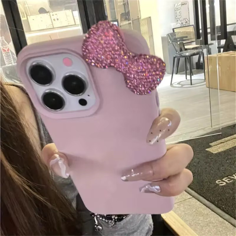 Wixcen Leder-Handyhülle mit Strass-Schleifenmuster für iPhone 11 bis 16 Pro Max in Pink - Bild 2