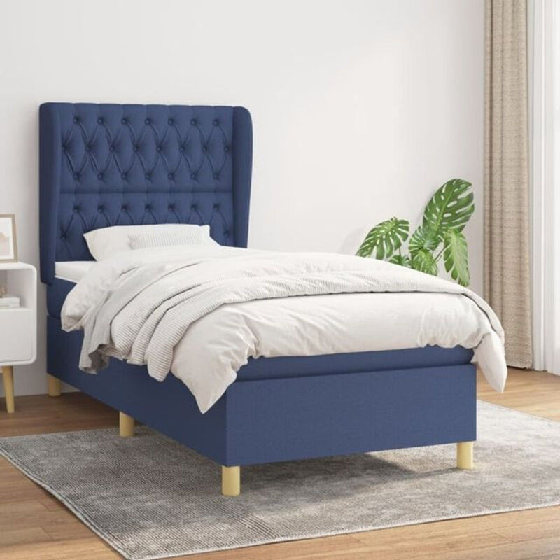 Vidaxl Boxspringbett mit Matratze aus Stoff in Blau und Weiß B/T/H: 100 x 200 x 118 cm - Bild 1