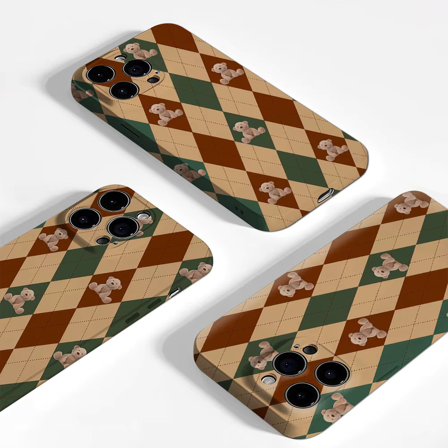 Handyhülle mit Argyle-Muster und Teddybären für iPhone 17 16 15 14 13 12 Pro Max Plus, doppelschichtige Rückseite, Multicolour - Bild 3