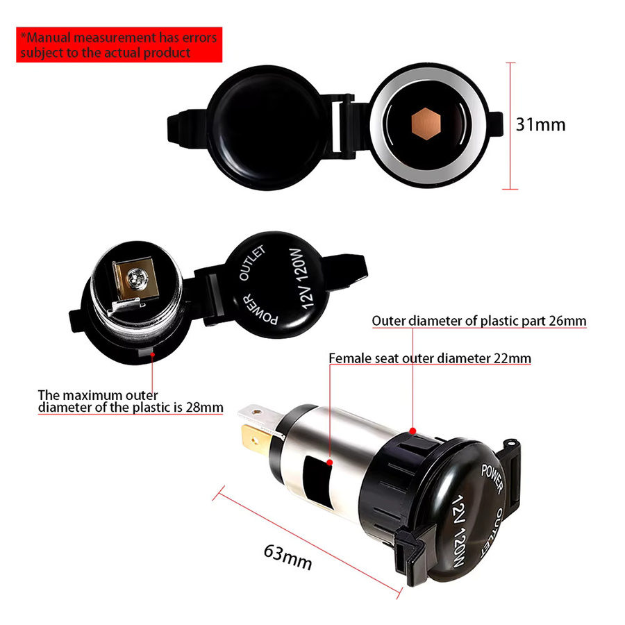 Zigarettenanzünder Steckdose Ersatzteil für Auto und Lkw, 12V-24V, 120W-250W, Schwarz - Bild 4