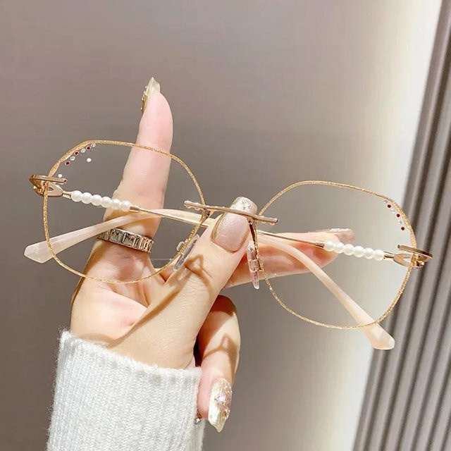 Yiran glasses Lesebrille Damen, randlos, Metall, hexagonal, gold - Bild 1
