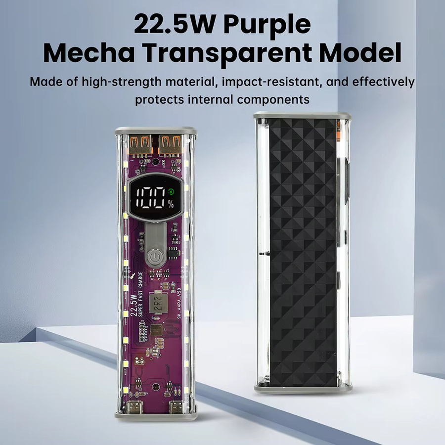 Voktta DIY Power Bank Gehäuse für 18650 Akkus mit Digital Display und USB Typ-C, Transparent Gelb, 45 W Schnellladefunktion - Bild 2
