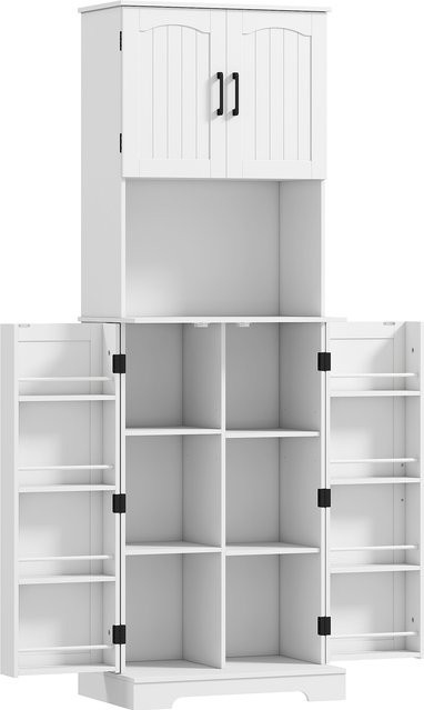 HOMCOM Küchenschrank Buffet in Weiß mit 4 Türen, Arbeitsfläche und 8 Gewürzhaltern, Landhausstil, B/T/H: 60 x 40 x 181,5 cm - Bild 1