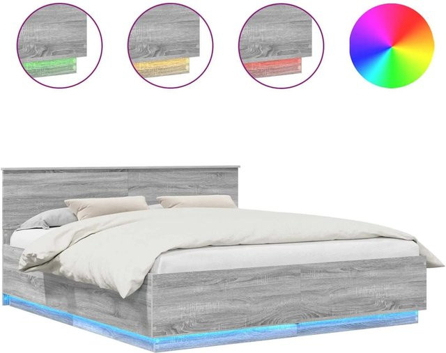 vidaXL Bettrahmen modern in Grau aus Holzwerkstoff mit USB-Ladeport und Unterbettbeleuchtung, B/T/H: 180 x 200 x 90 cm - Bild 1