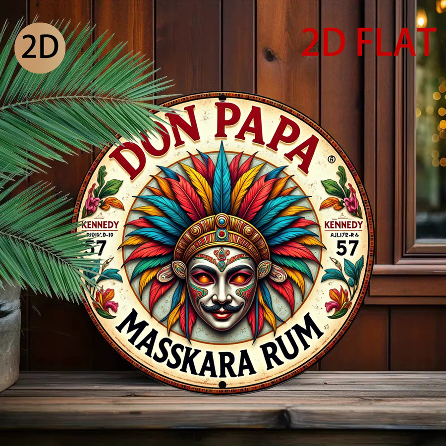 Don Papa Masskara Rum Metallwandkunstschild Potdemiel Retro-Karibik-Design in Mehrfarbig, Durchmesser: 20 cm - Bild 6
