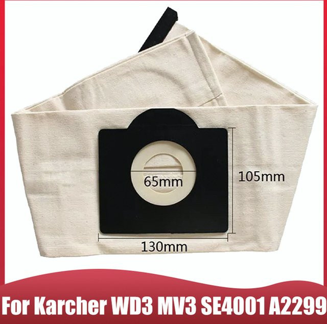 Kärcher Waschbare Stoff-Staubbeutel in Beige für WD3 WD3300 MV3 SE4001 A2200 A2500 Staubsauger Ersatzteile - Bild 1