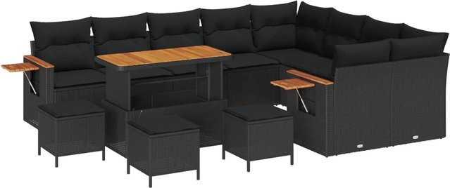 vidaXL Gartensofa-Set aus Poly-Rattan in Schwarz mit 14 Kissen, Ecksofa, Ottoman und Couchtisch für Garten und Terrasse - Bild 1