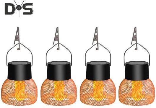 SMOO LED Solar-Gartenleuchten mit flackernder Flamme, wasserdichte Solar-Hängeleuchten für den Außenbereich, warmweiß, in Schwarz oder Gold/Messing - Bild 1