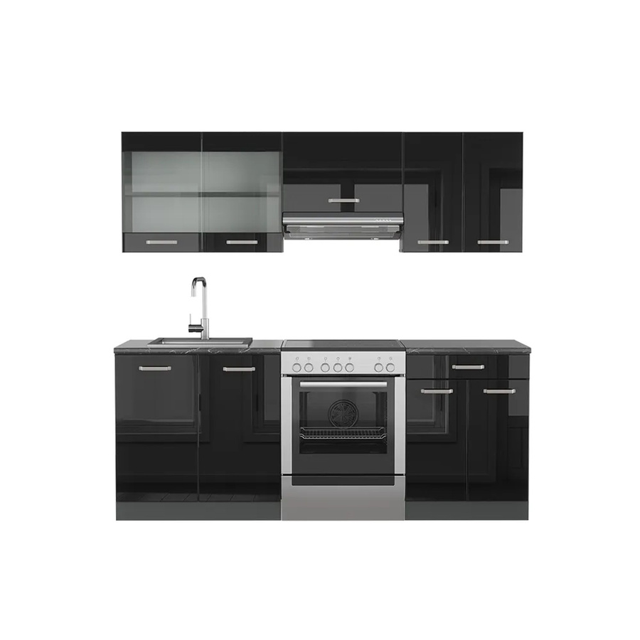Vicco Küchenzeile R-Line Solid in Anthrazit und Schwarz, moderne Küchenmöbel mit Hochglanz-Finish, Breite: 200 cm - Bild 3