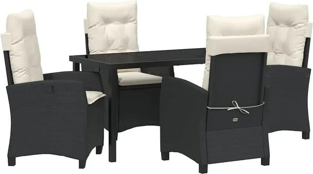 vidaXL 5-teiliges Garten-Esszimmer-Set aus Poly Rattan und Stahl in Schwarz mit Kissen - Bild 1