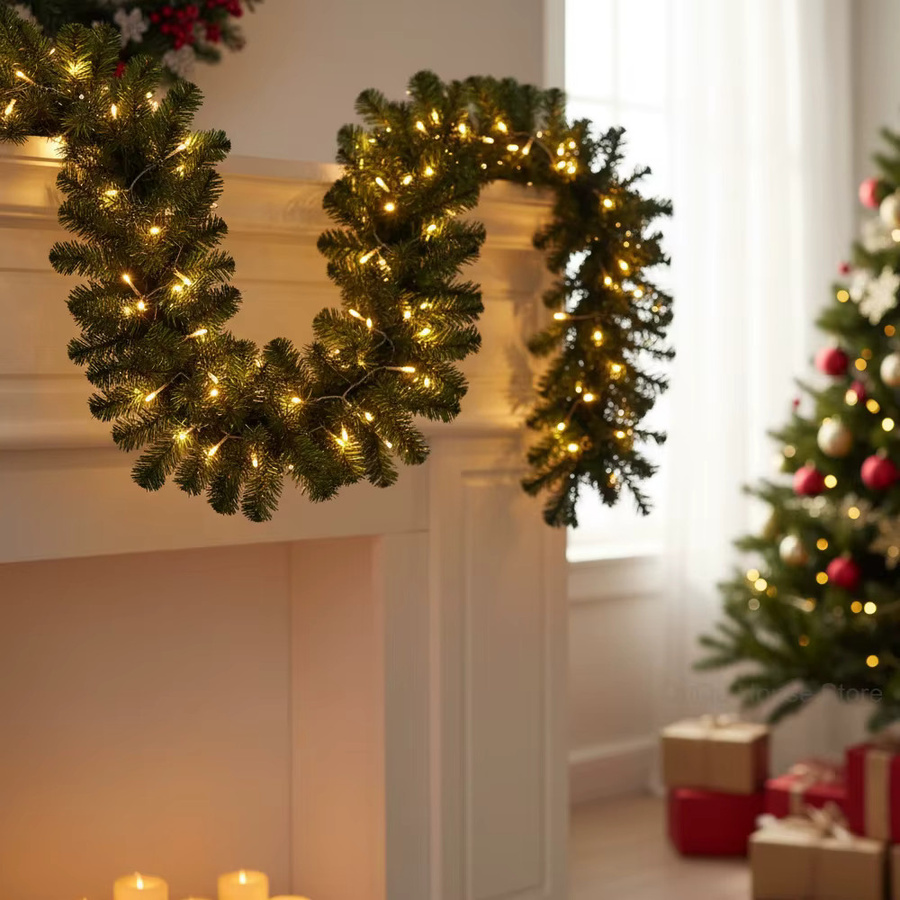 Weihnachtsgirlandenkranz aus künstlichem Kiefernrotan mit warmweißen LED-Leuchten, Grün, Länge: 2,7 m - Bild 3