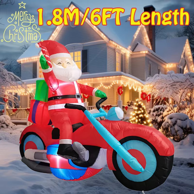 Aufblasbares Weihnachtsornament Santa auf Motorrad mit integrierten LED-Leuchten von CatXaa, Multicolor, Höhe: 180 cm - Bild 2