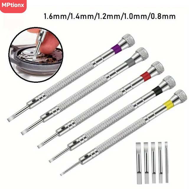 Mptionx 5-teiliges Uhrmacher-Werkzeugset aus Edelstahl in Silber mit Schraubendrehern 0,8-1,6 mm und Mini-Link-Pins zur Uhrenreparatur und Armbandentfernung - Bild 1