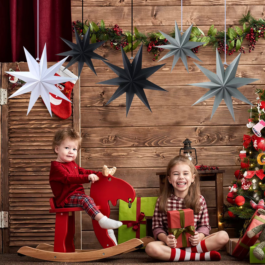 PATIMATE 3er-Set Weihnachtsbaum Stern Anhänger aus Papier in Schwarz und Weiß zur Dekoration für Weihnachten und Silvester - Bild 3