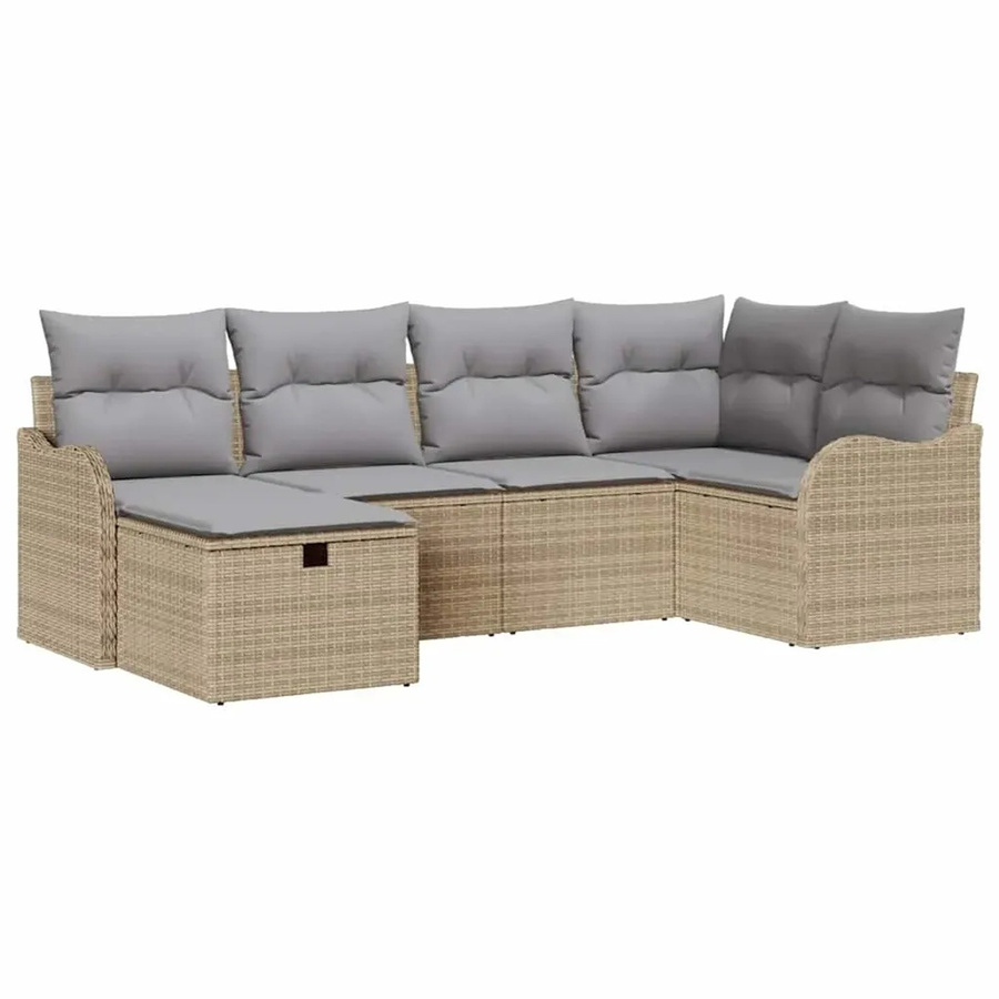 vidaXL Garten-Sofa-Set 6-teilig aus Poly Rattan in Beige mit L-Form, Kissen und integriertem Stauraum - Bild 2