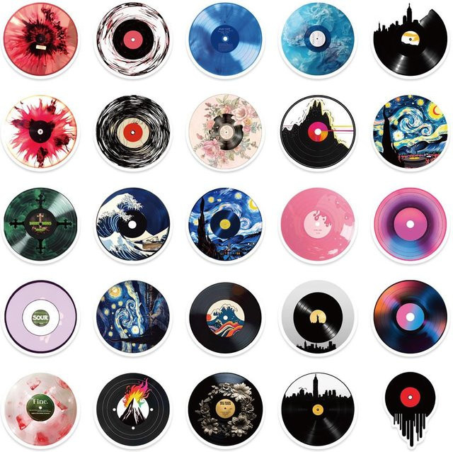 50 Stück CD-Schallplatten Graffiti Aufkleber aus PVC in Multicolor von RecordingYourLife Store - Bild 1
