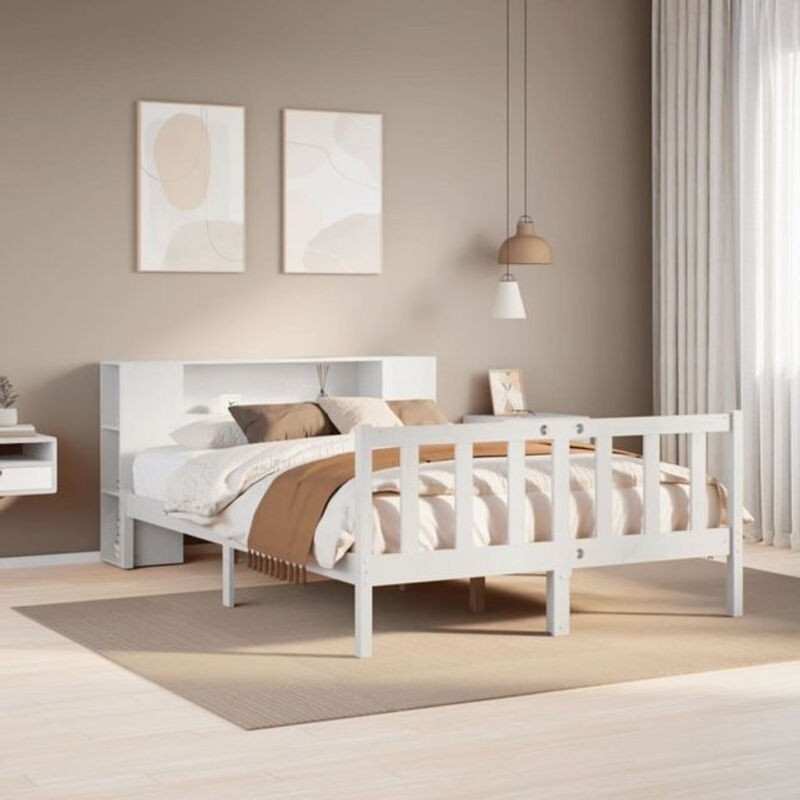 Massivholzbett Vidaxl aus Kiefer mit Regal in Weiß, B/T/H: 160 x 200 cm - Bild 1
