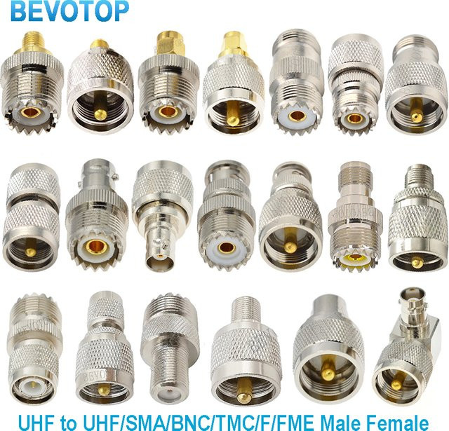 BEVOTOP RF Coax Adapter PL259 SO239 UHF zu UHF SMA BNC TMC F FME Männlich zu Weiblich Gerade Stecker aus vernickeltem Messing in Silber - Bild 1