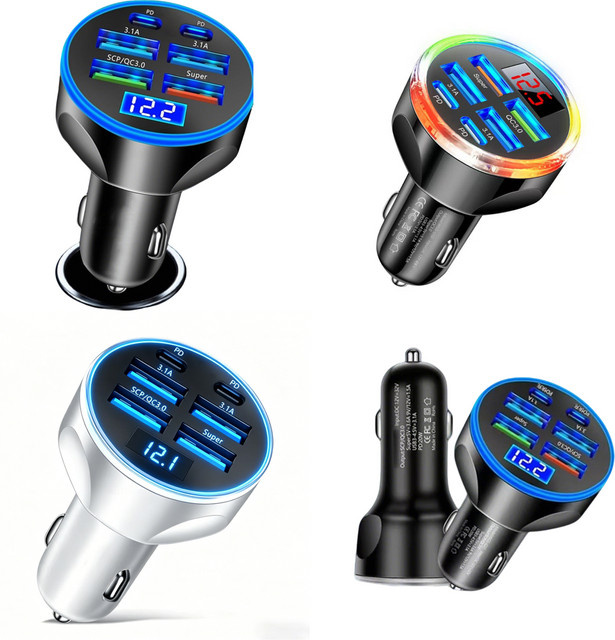 UYUXIO USB-C Autoladegerät mit Spannungsanzeige und Voltmeter in Schwarz - Bild 1