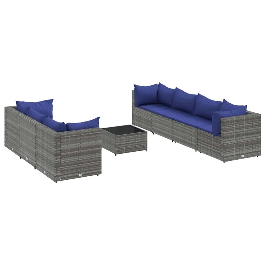 vidaXL 8-teiliges Garten-Lounge-Set in L-Form aus grauem Poly-Rattan mit Kissen und Couchtisch - Bild 2
