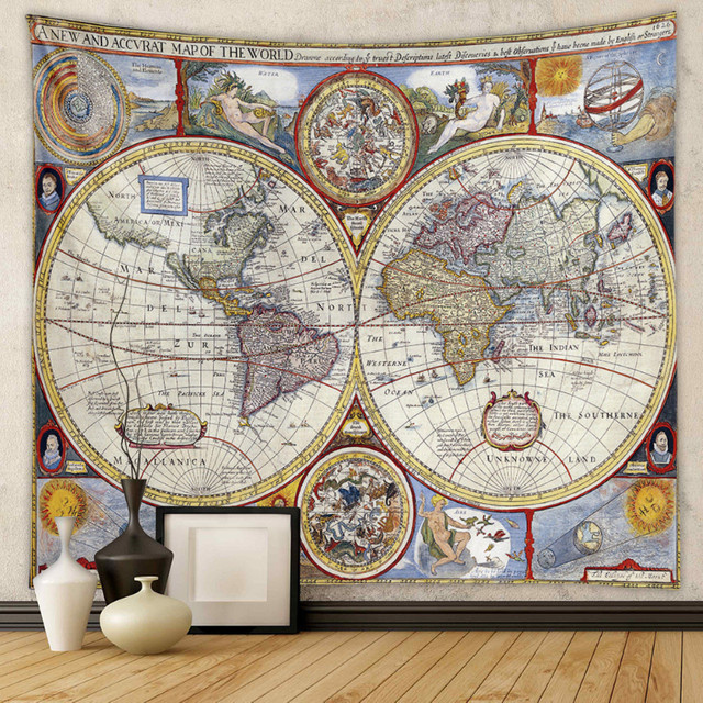 VIKAMA Weltkarten Wandteppich im Boho-Stil, Mehrfarbig, Rechteckig, Breite: 60 cm, Höhe: 40 cm - Bild 1