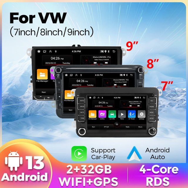 MEKEDE Android 13 Multimedia-Autoradio mit IPS-Bildschirm, Wireless CarPlay, GPS und WIFI für VW Passat Golf Polo Jetta und Skoda, 8 Zoll, Schwarz - Bild 1