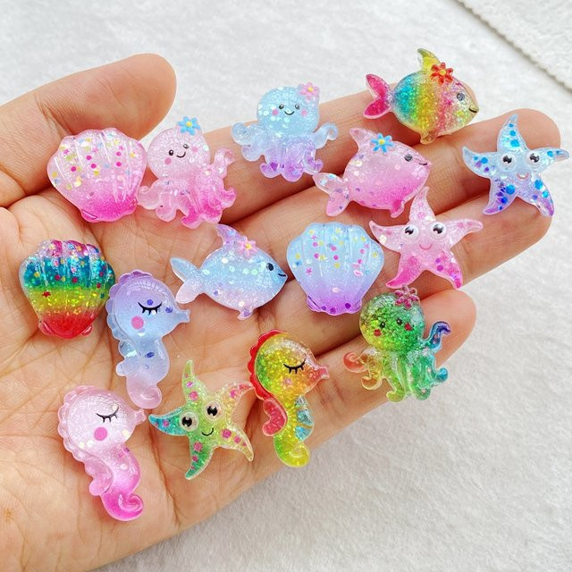 20 Stück TSXJY Kunstharz-Maritime Figuren in Multicolour für DIY-Schmuck, Scrapbooking und Hochzeitsdekoration mit Muscheln, Seesternen, Fischen und Seepferdchen - Bild 1
