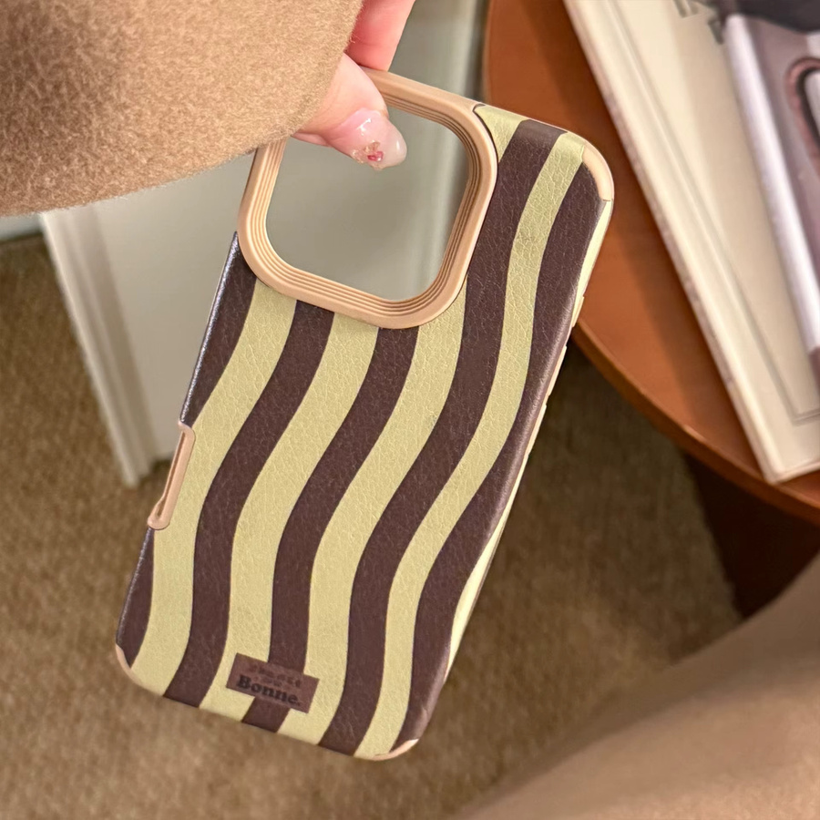 Vintage Lederstruktur Handyhülle mit gewelltem Streifendesign für iPhone 11 bis iPhone 17 Pro Max Plus, stoßfest, Multicolour - Bild 3