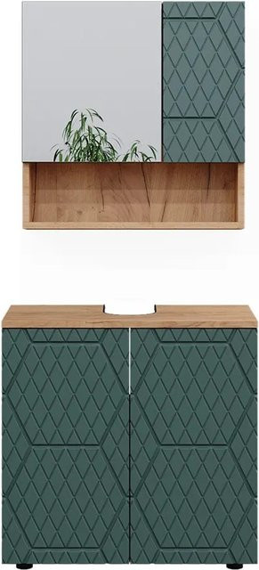 Vicco Badmöbel-Set Irma Eiche Grün Gold 2-teilig mit Spiegelschrank und Waschbeckenschrank Breite: 60 cm - Bild 2