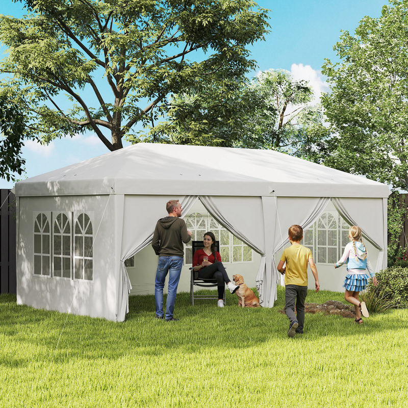 Outsunny Gartenpavillon Weiß, stabiler und winterfester Pavillon mit Seitenteilen, Fenstern, Tür und Tasche, B/T/H: 600 x 300 x 250 cm - Bild 2