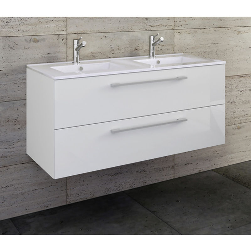VCM Badmöbel-Set Budasi 2-teilig in Weiss mit 2 Keramik Waschbecken H 51 x B 112 x T 46 cm - Bild 3