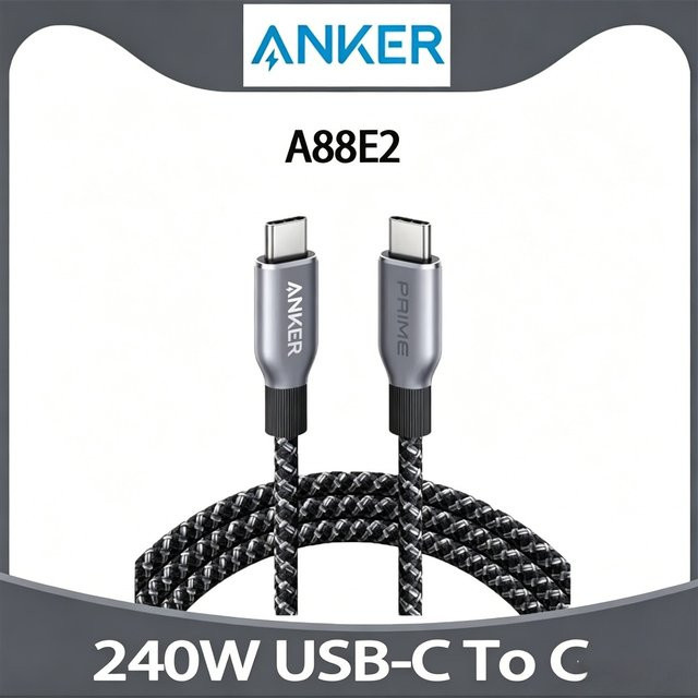 Anker Prime USB-C zu USB-C Schnellladekabel 240W in Schwarz aus recyceltem geflochtenem Nylon - Bild 1