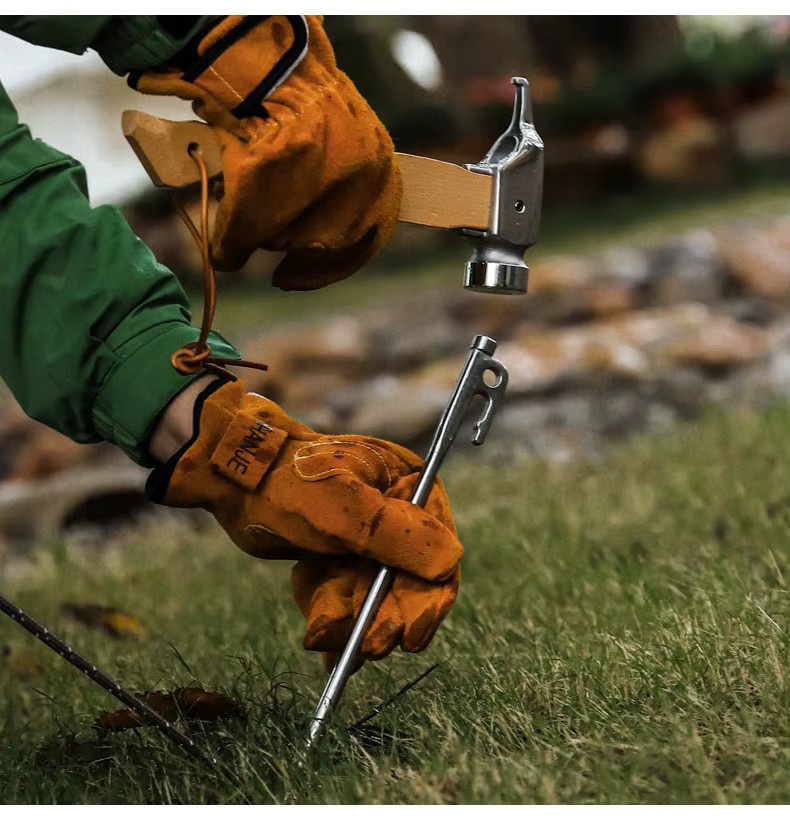 Leaftour Camping-Set mit Hammer aus Buchenholz und Zeltheringen aus Edelstahl und Messing in Braun, Gold und Silber - Bild 5