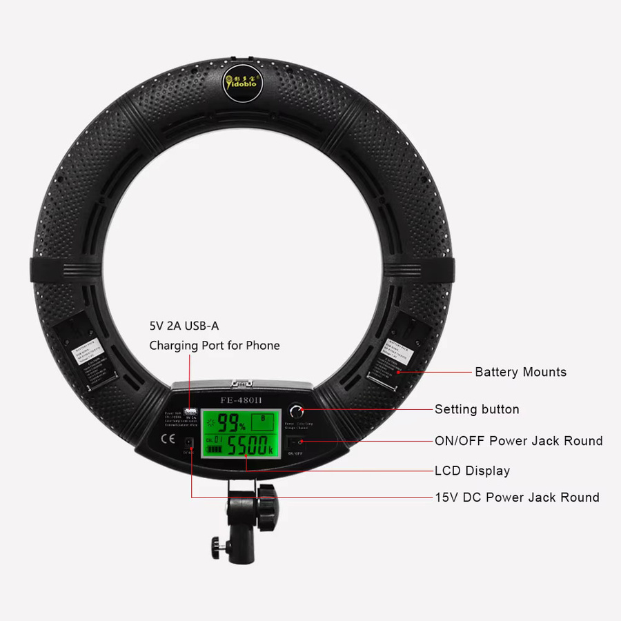 Yidoblo FE480 18-Zoll Ringlicht mit Stativ und Fernbedienung, 96 W LED Videolampe in Schwarz, zweifarbiges Fotostudio für Make-up und Schönheitssalon - Bild 3