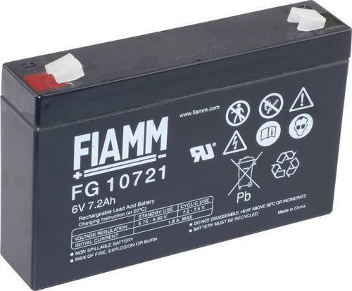 Fiamm PB-6-7,2 FG10721 Bleiakku 6V 7,2Ah Blei-Vlies AGM mit Flachstecker 4,8mm Schwarz B/H/T: 150 x 100 x 34 mm - Bild 1
