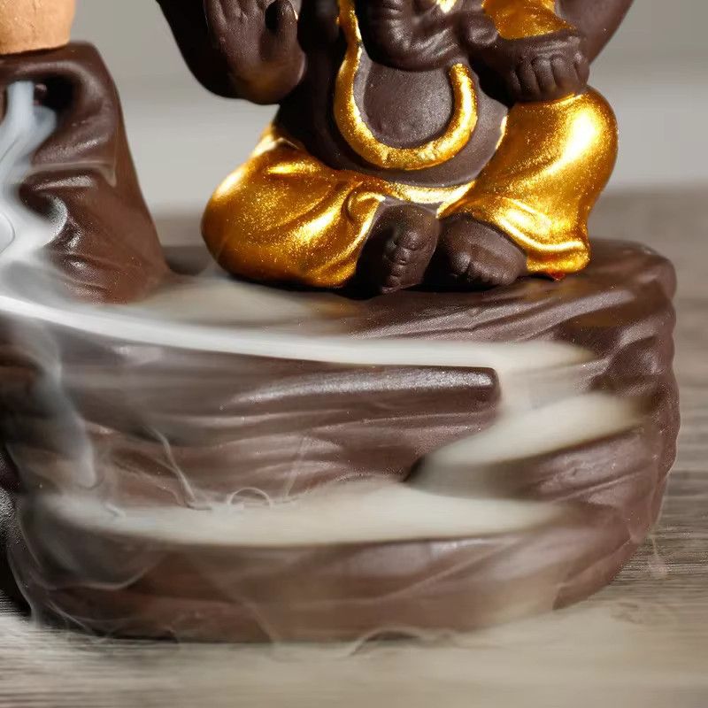 MINIDEAL Ganesha Räucherstäbchenhalter Elefant Desktop Ornament in Braun und Gold - Bild 2