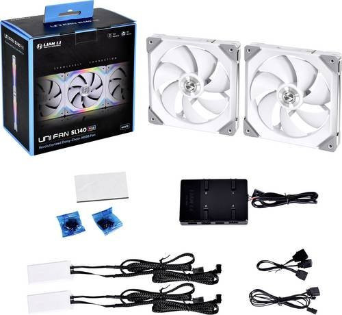 Lian Li UF-SL140-2W PC-Gehäuse-Lüfter Weiß 2er Pack mit LED-Beleuchtung B/H/T: 14 x 14 x 2,5 cm - Bild 1