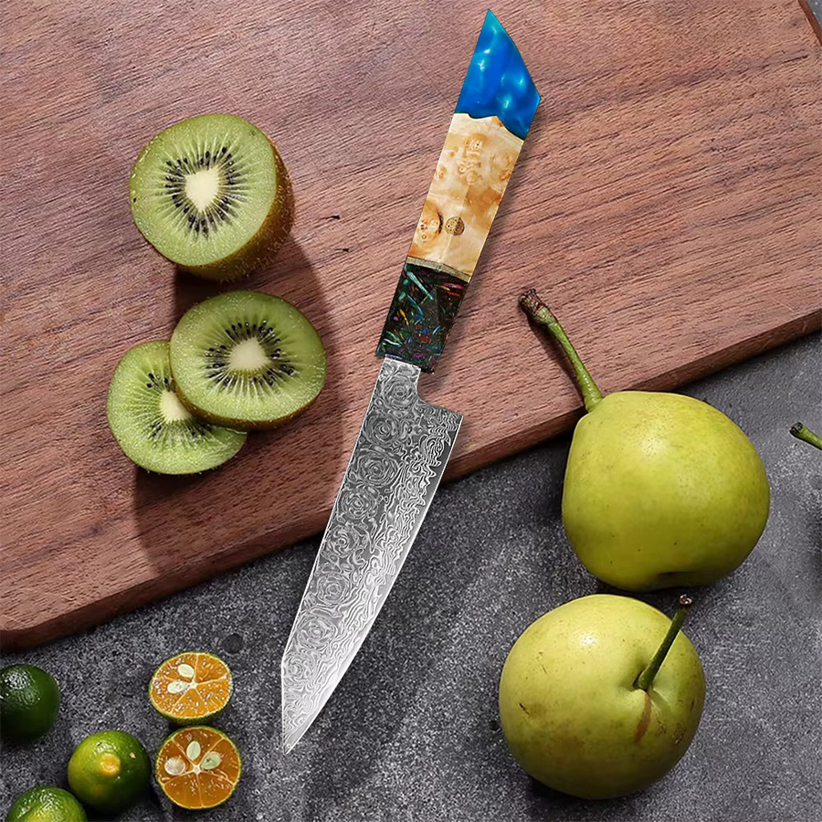 JUMCSONG Damastmesser Schälmesser mit blauem Harzgriff, 5 Zoll - Bild 4
