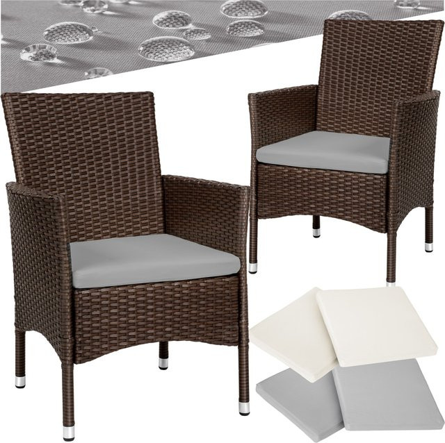 tectake 2er Set Rattanstühle mit Sitzkissen und Armlehnen, UV-beständig, B/T/H: 59 x 57 x 85 cm - Bild 1