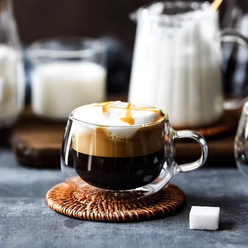 YWDL Doppelwandige Glastasse mit Henkel aus transparentem Hochborosilikatglas, hitzebeständige Kaffee- und Teetasse, 100 ml - Bild 4