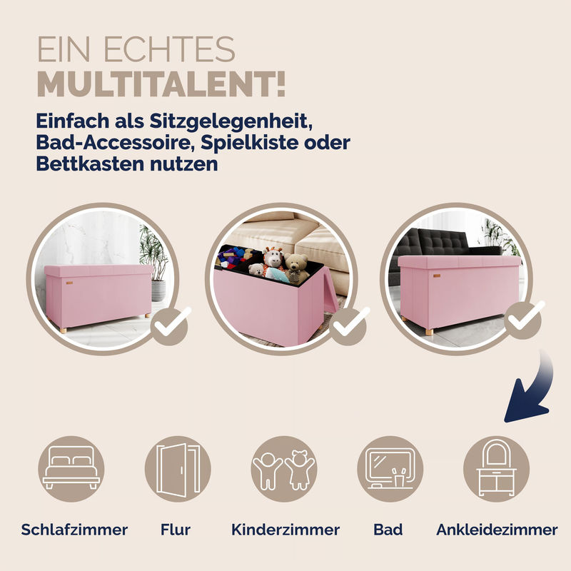 CASARIA Sitzbank aus Samt in Rosa mit Stauraum, faltbar, B/T/H: 76 x 38 x 42 cm - Bild 5