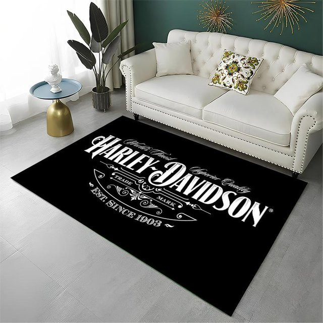 YunhengTechnology H-Harley Racing Moto Teppich in Schwarz, rutschfeste Bodenmatte für Kinderzimmer und Wohnzimmer, B x T: 100 x 150 cm - Bild 1