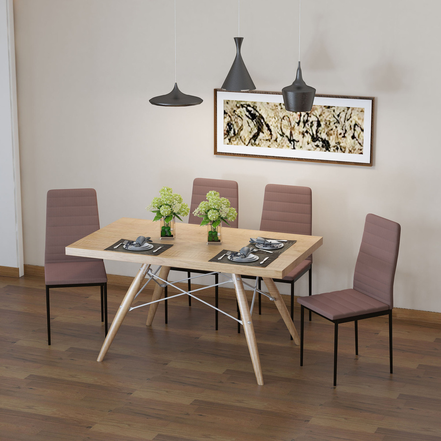 HOMCOM Set 4 moderne gepolsterte Küchenstühle aus Metall und Stoff in Beige - Bild 2