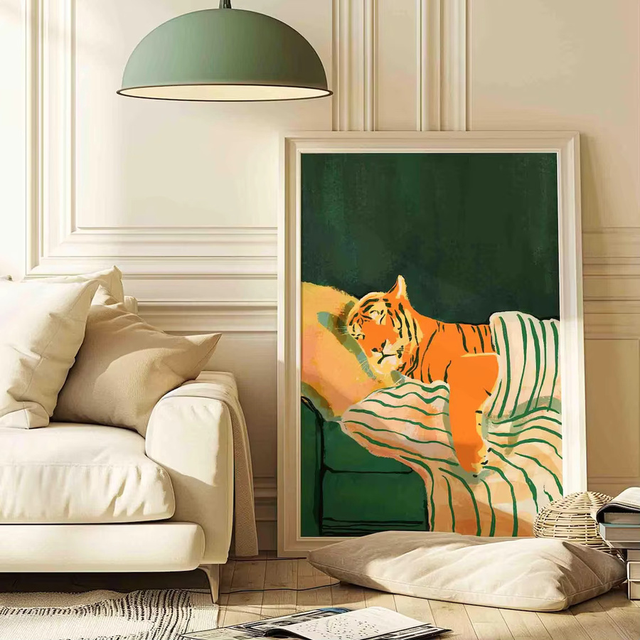 Moderner Tiger-Kunstdruck von SHENCHEN in Smaragdgrün und Orange als ästhetisches Tiergemälde - Bild 2