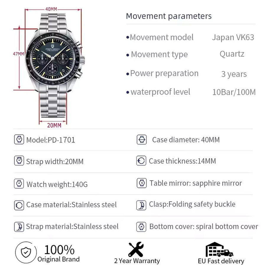 PAGANI DESIGN Chronograph, Quarz, Edelstahl, Saphirglas, Herren - Bild 5