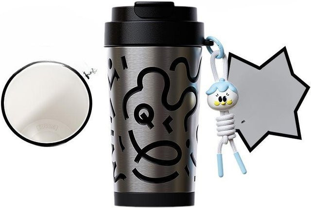 Yiran Furniture Thermosbecher mit Keramikeinsatz und Strohhalm, doppelwandiger Edelstahlbecher für Mädchen, 450 ml - Bild 1