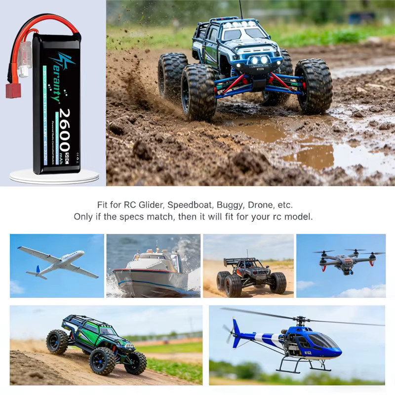 TERANTY LiPo-Akku 2S 7,4V 2600mAh 50C/100C mit T X60 Stecker für RC Modelle, Drohnen und Flugzeuge, Schwarz - Bild 5