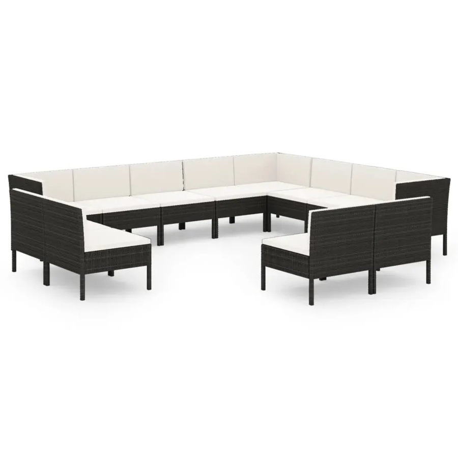 vidaXL 12-teiliges Garten-Lounge-Set in U-Form aus Poly Rattan und pulverbeschichtetem Stahl mit Auflagen in Schwarz und Cremeweiß - Bild 2